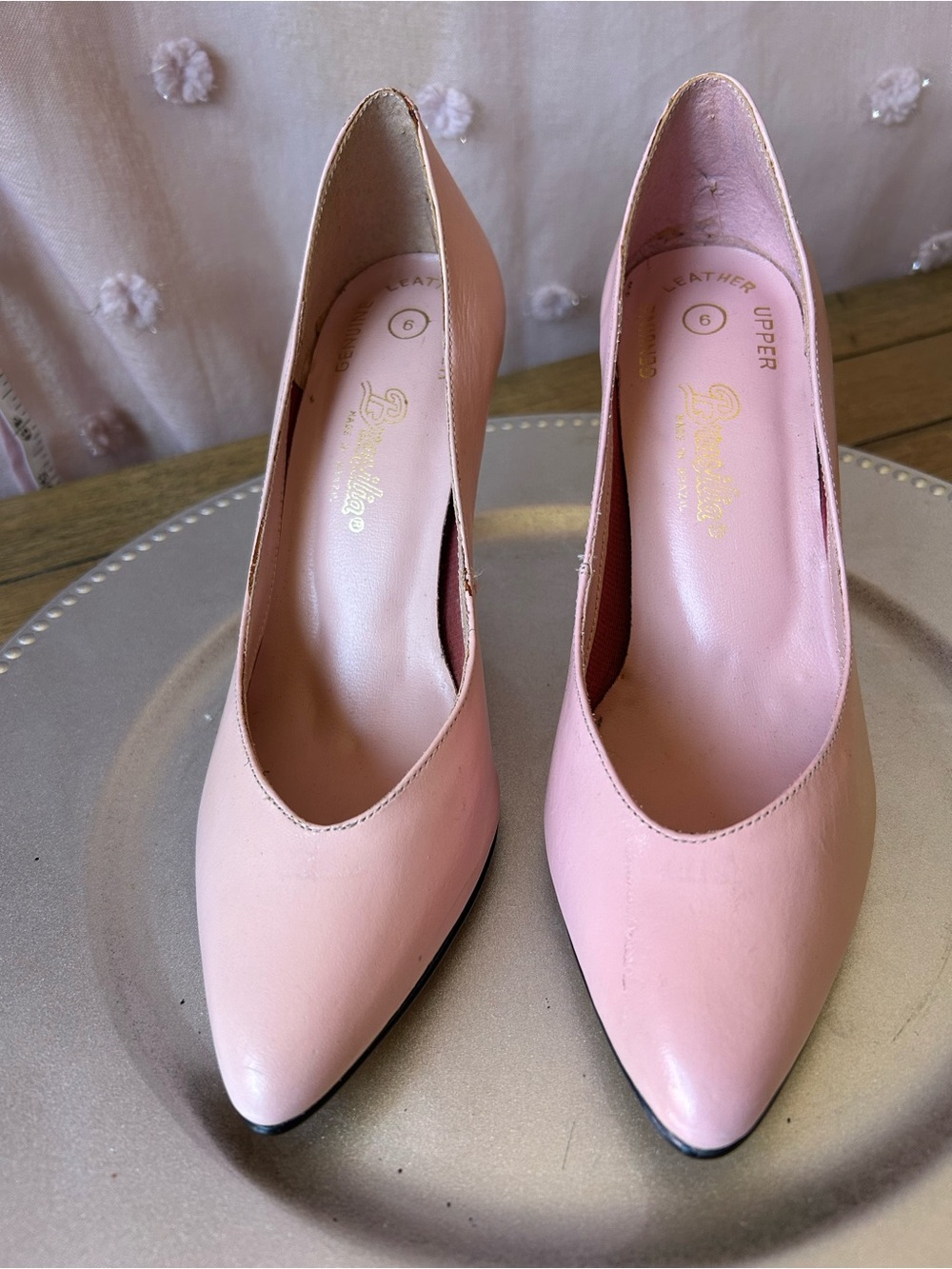 Blush Pink Pointed-Toe Leather Pumps